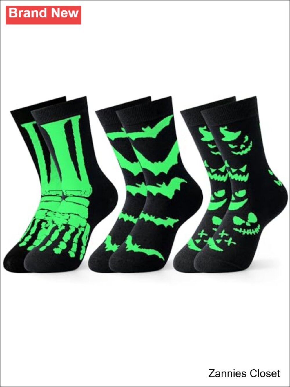 👻 Glow in the Dark Halloween Socks Kids Teens 3 Pair Cotton Crew